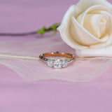 1.25ct Oval Cut Moissanite 3 Stone, Classic Vintage Engagement Ring, Available in White Gold or Platinum with Rose Gold Detailing