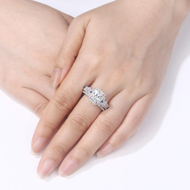 3.25ct Radiant Cut Diamond Ring Set, Bridal Rings, 925 Sterling Silver
