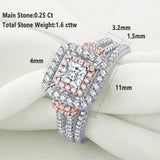 1.60ct Princess Cut Halo Diamond Ring, Bridal Ring Set, 925 Sterling Silver