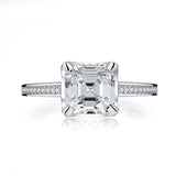 2.50ct Asscher Cut Diamond Engagement Ring, 925 Silver