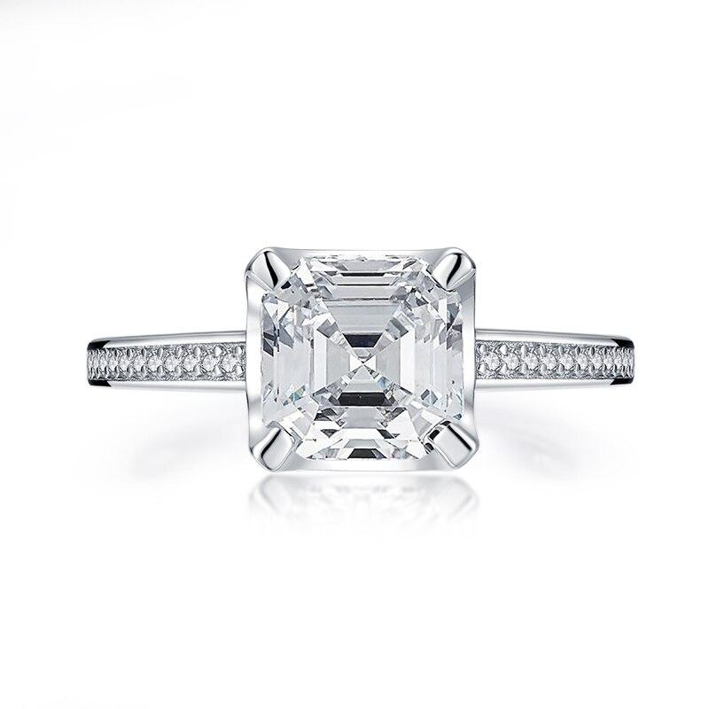 2.50ct Asscher Cut Diamond Engagement Ring, 925 Silver