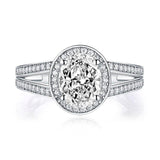 2.00ct Oval Cut Diamond Halo Engagement Ring, 925 Silver