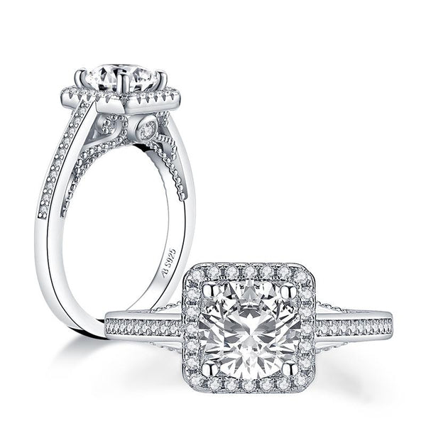 1.25ct Vintage Brilliant Cut Diamond Halo Engagement Ring, 925 Silver