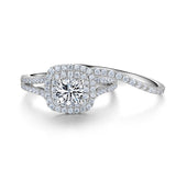 1.80ct Round Cut Halo Diamond Ring, Bridal Ring Set, 925 Sterling Silver
