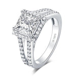 1.60ct Princess Cut Diamond Halo Engagement Ring, 925 Silver
