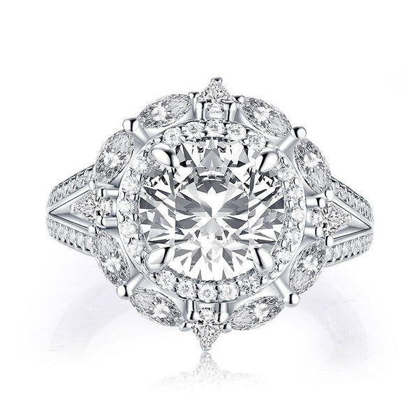 2.65ct Round Cut Diamond Halo Vintage Engagement Ring, 925 Silver