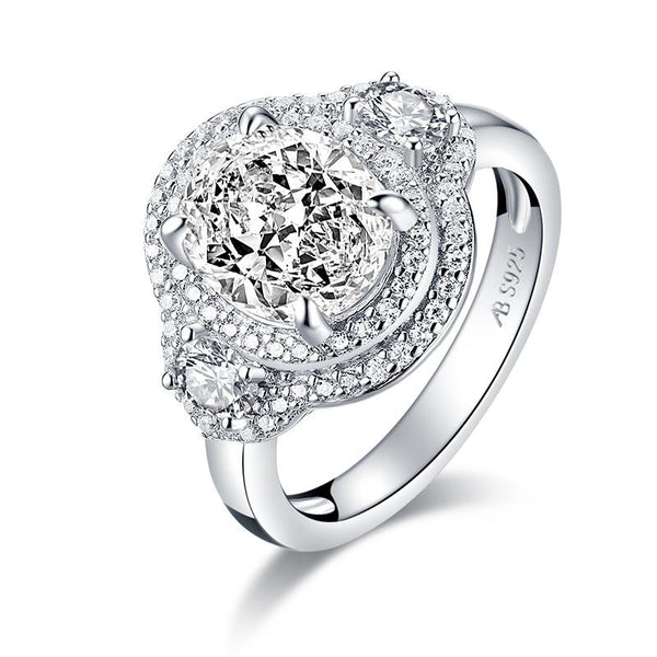 3.00ct Oval Cut, Double Halo Diamond Engagement Ring, 925 Silver