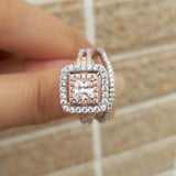 1.60ct Princess Cut Halo Diamond Ring, Bridal Ring Set, 925 Sterling Silver