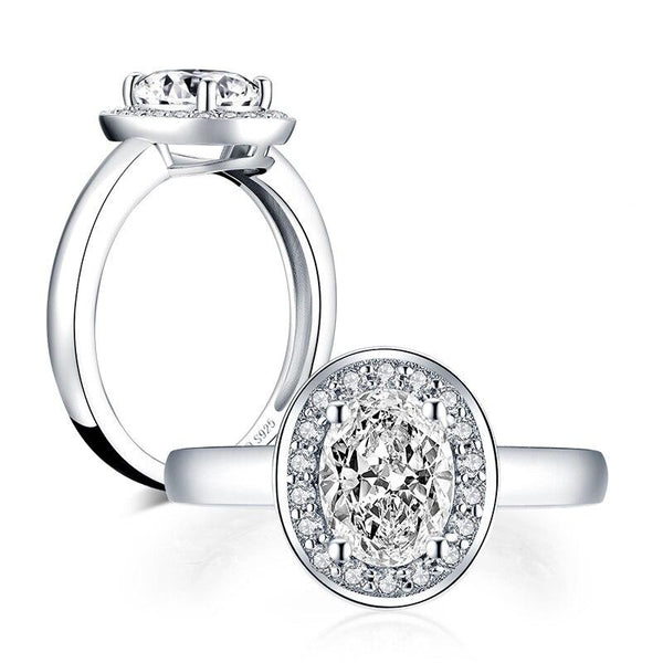 1.25ct Oval Cut Diamond Halo Engagement Ring, 925 Silver