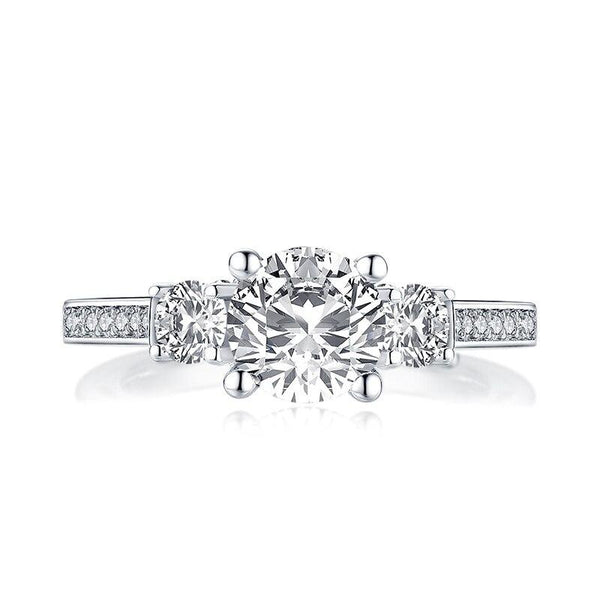1.25ct Vintage 3 Stone Brilliant Cut Diamond Engagement Ring, 925 Silver