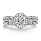 1.50ct Oval Cut Diamond Ring, Vintage Design Bridal Ring Set, 925 Sterling Silver