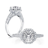 2.00ct Vintage Brilliant Cut, Diamond Halo Engagement Ring, 925 Silver