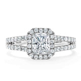 1.60ct Radiant Cut Moissanite Halo Engagement Ring, Classic Style, Available in White Gold, Platinum, Rose Gold or Yellow Gold