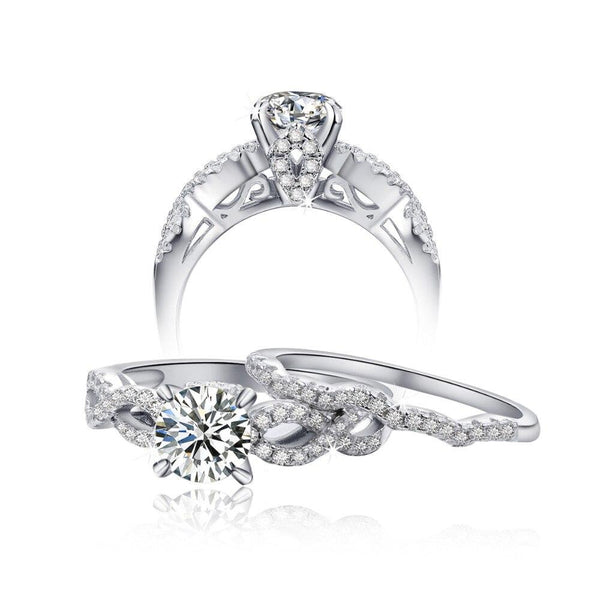 2.00ct Round Cut Diamond Ring Set, Bridal Rings, 925 Sterling Silver