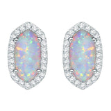 Opal & Diamond Stud Earrings, 925 Sterling Silver