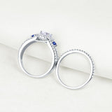 1.50ct Round Cut 3 Stone Diamond & Sapphire Ring Set, Bridal Rings, 925 Sterling Silver