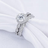 2.60ct Vintage Round Cut Halo Diamond Ring, Bridal Ring Set, 925 Sterling Silver