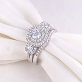 1.30ct Round Cut Halo Diamond Ring, Bridal Ring Set, 925 Sterling Silver