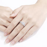 1.00ct Princess Cut Double Halo Diamond Ring Set, 925 Sterling Silver