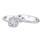 1.60ct Round Cut Double Halo Diamond Ring, Bridal Ring Set, 925 Sterling Silver