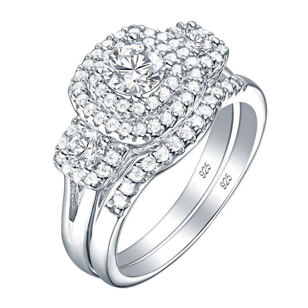 1.30ct Round Cut Halo Diamond Ring, Bridal Ring Set, 925 Sterling Silver