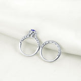 1.75ct Vintage Round Cut Halo Blue Sapphire Ring, Bridal Ring Set, 925 Sterling Silver