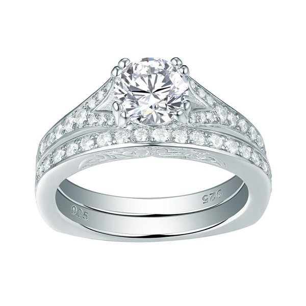 1.50ct Round Cut Vintage Ring, Bridal Ring Set, 925 Sterling Silver