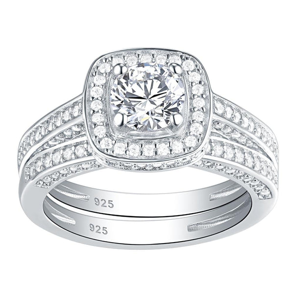 2.50ct Vintage Round Cut Halo Diamond Ring, Bridal Ring Set, 925 Sterling Silver