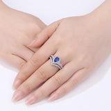 2.00ct Pear Cut Blue Sapphire Ring, Bridal Ring Set, 925 Sterling Silver