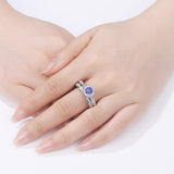 1.75ct Vintage Round Cut Halo Blue Sapphire Ring, Bridal Ring Set, 925 Sterling Silver