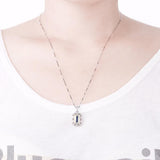 Vintage Sapphire & Diamond Pendant, Art Deco Design, 925 Silver