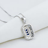 Vintage Sapphire & Diamond Pendant, Art Deco Design, 925 Silver