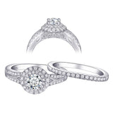 1.25ct Round Cut Double Halo Diamond Ring Set, Bridal Rings, 925 Sterling Silver