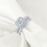 2.50ct Cushion Cut Diamond Halo Ring, Bridal Ring Set, 925 Sterling Silver