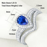 2.00ct Pear Cut Blue Sapphire Ring, Bridal Ring Set, 925 Sterling Silver