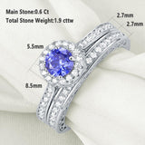 1.75ct Vintage Round Cut Halo Blue Sapphire Ring, Bridal Ring Set, 925 Sterling Silver