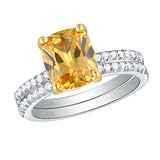 3.10ct Cushion Cut Diamond Ring Set, Bridal Rings, 925 Sterling Silver