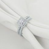 1.00ct Princess Cut Double Halo Diamond Ring Set, 925 Sterling Silver