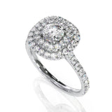 0.50ct Round Cut Moissanite Engagement Ring, Double Halo, 14Kt 585 White Gold