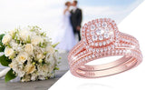 1.60ct Rose Gold Round Cut Diamond Ring Set, 925 Sterling Silver