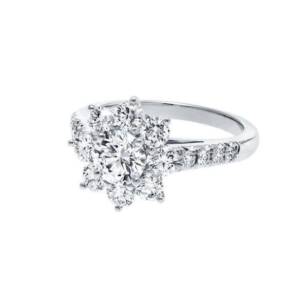 2.00ct Flower Cluster Diamond Engagement Ring, 925 Silver