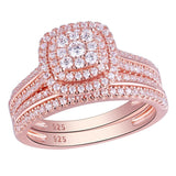 1.60ct Rose Gold Round Cut Diamond Ring Set, 925 Sterling Silver