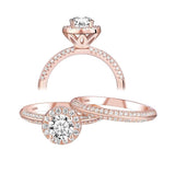 1.80ct Rose Gold Round Cut, Diamond Halo Diamond Ring, Bridal Ring Set, 925 Sterling Silver