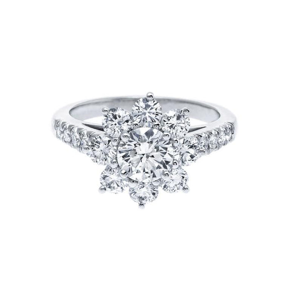 2.00ct Flower Cluster Diamond Engagement Ring, 925 Silver