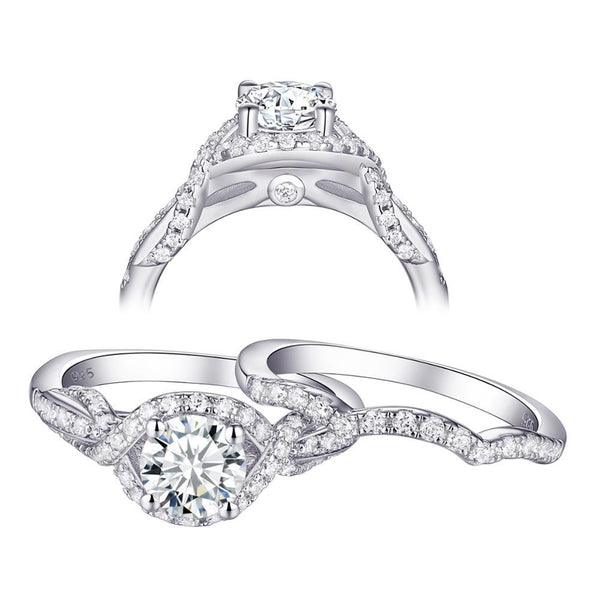 1.70ct Round Cut Twist Engagement Ring, Bridal Ring Set, 925 Sterling Silver