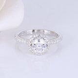 1.00ct Round Cut Moissanite, Vintage Design Engagement Ring, 14Kt 585 White & Yellow Gold