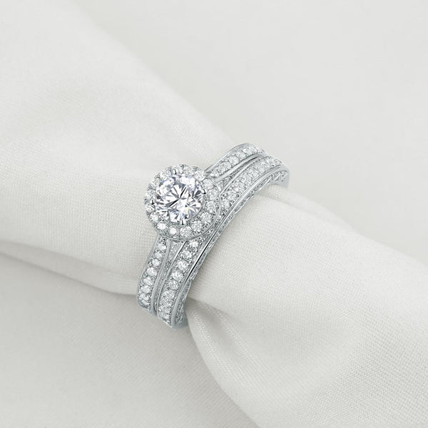 1.75ct Vintage Round Cut Halo Diamond Ring, Bridal Ring Set, 925 Sterling Silver