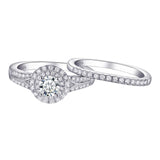 1.25ct Round Cut Double Halo Diamond Ring Set, Bridal Rings, 925 Sterling Silver