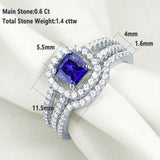 1.40ct Cushion Cut Sapphire Ring, Bridal Ring Set, 925 Sterling Silver