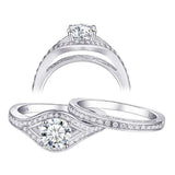 1.60ct Vintage Round Cut Halo Diamond Ring, Bridal Ring Set, 925 Sterling Silver